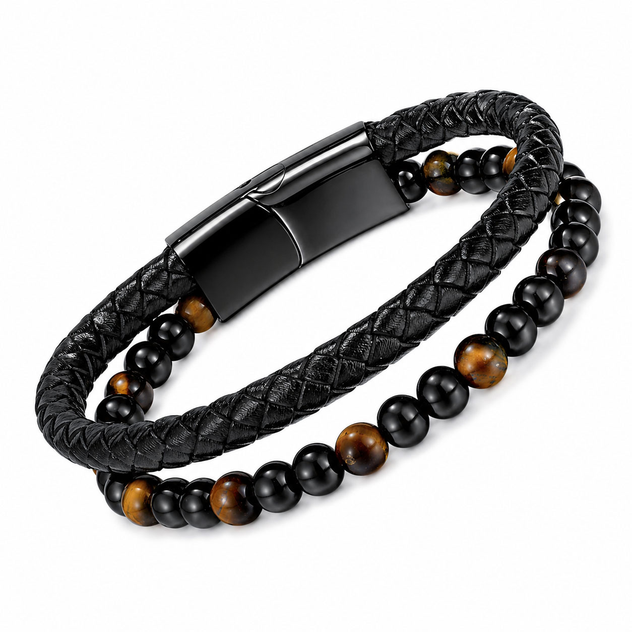 Reiko Bracciale in acciaio Yellow Tiger Eye &#38;#38; Black Agate
